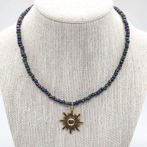 Colorful Seed Glass Bead Necklace Choker Flaming Sun
